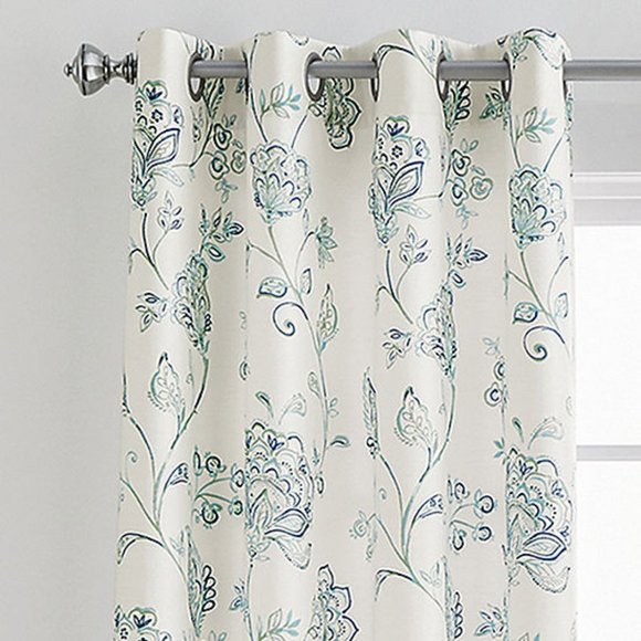 Liz Claiborne Accents 2 Quinn Jacobean Blue Curtain Drape Panels 5